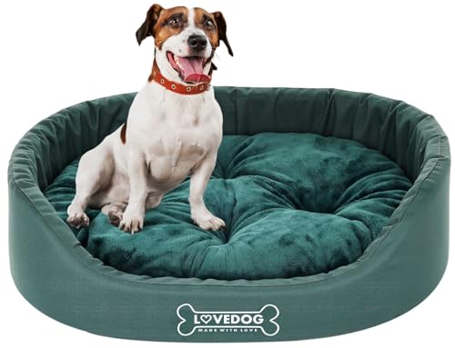 LOVEDOG Hundebett Katze Wasserfest mit Doppelseitigem Kissen, Weiches Plüsch, Beruhigend und Anti-Kling, Flauschige Blende, Laufstall Antiallergisch Grau (Grün, L (70 x 60 cm)) von LOVEDOG