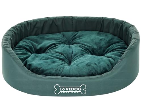 LOVEDOG Hundebett Katze Wasserfest mit Doppelseitigem Kissen, Weiches Plüsch, Beruhigend und Anti-Kling, Flauschige Blende, Laufstall Antiallergisch Grau (Grün, S (50 x 40 cm)) von LOVEDOG