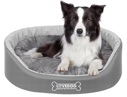 LOVEDOG Hundebett Katze Wasserfest mit Doppelseitigem Kissen, Weiches Plüsch, Beruhigend und Anti-Kling, Flauschige Blende, Laufstall Antiallergisch Grau (Hellgrau, XL (80 x 70 cm)) von LOVEDOG