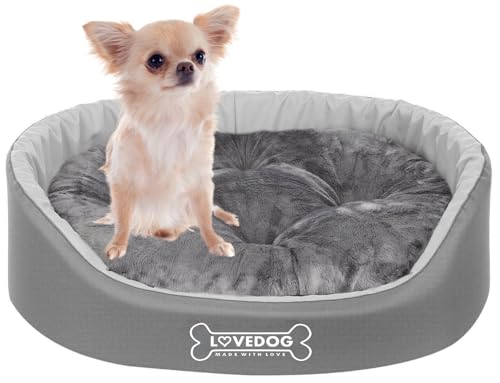 LOVEDOG Hundebett Katze Wasserfest mit Doppelseitigem Kissen, Weiches Plüsch, Beruhigend und Anti-Kling, Flauschige Blende, Laufsteg Antiallergisch Grau (Hellgrau, S (50 x 40 cm)) von LOVEDOG