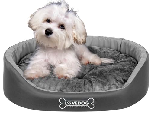 LoveDog, Hundebett, Hundekörbchen, Kuscheliges Hundebett für kleine Hunde mit Hundekissen, Flauschig Hundeliege Rund, 60 x 50 Katzenbett, Wasserdicht, Plusch von LOVEDOG