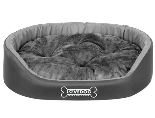 LoveDog, Hundebett, Hundekörbchen, Kuscheliges Hundebett für kleine und mittelgroße Hunde mit Hundekissen, Flauschig Hundeliege Oval, 80 x 70, Hundesofa von LOVEDOG