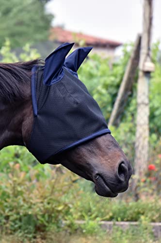 LOVEHORSES - FLYWING ist der perfekte Insektenschutz für Pferde im Paddock. – Made in Italy - Standard 100 by Oeko-TEX® Zertifiziert - Widerstandsfähig – Farbige Ohren (MEDIUM/COB, Blue Navy) von LOVEHORSES