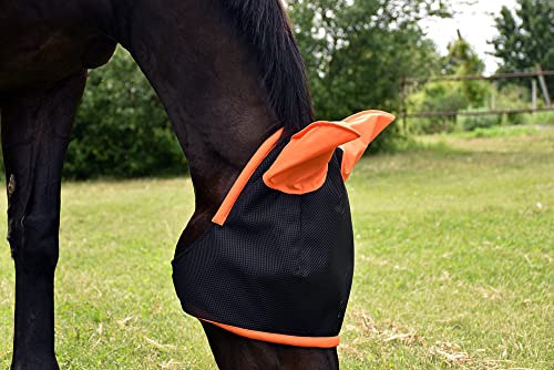 LOVEHORSES Fliegenschutz fürs Pferd – Made in Italy - Netz Standard 100 by Oeko-TEX® Zertifiziert - Widerstandsfähig – Farbige Ohren (Large/Full, Orange) von LOVEHORSES