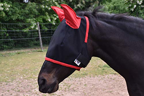 LOVEHORSES Fliegenschutz fürs Pferd – Made in Italy - Netz Standard 100 by Oeko-TEX® Zertifiziert - Widerstandsfähig – Farbige Ohren (MEDIUM/COB, Rot) von LOVEHORSES