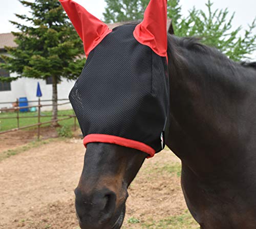 LOVEHORSES Fliegenschutz fürs Pferd – Made in Italy - Netz Standard 100 by Oeko-TEX® Zertifiziert - Widerstandsfähig – Farbige Ohren (XLarge/XFULL, Rot) von LOVEHORSES