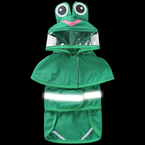 Hunderegenjacke, wasserdichter Hunderegenmantel,Wasserdichter reflektierender Kapuzenponcho für Welpen - Vollständige Schwanzabdeckung, Cartoon-Tier-Stil, Regenjacke mit Kapuze, verstellbare Taille fü von LOVEMETOO