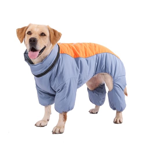 Dicker Ganzkörpermantel für Hunde, mit Reißverschluss und Fleece-Futter, winddichter Overall für den Außenbereich, mit Ring für die Leine, reflektierende Jacken, HazeBlue, Größe 12 von LOVINFURBABY