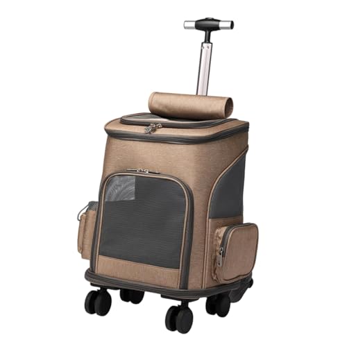 LOVIVER Cat Trolley Hülle Outdoor -Reisetasche, tragbarer Hundeträger, Handtasche im Freien Haustier mit Rädern für Kätzchen Katzen Welpen Hunde, Braun von LOVIVER