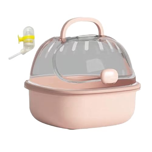 LOVIVER Hamster-Transportkäfig, Hamster-Reiseträger, transparenter Reise-Tragkäfig für Haustiere mit Wasserflasche für den Urlaub, Frettchen, Rosa von LOVIVER