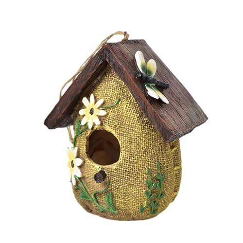 LOVIVER Hanges Vogelhaus für Gartendekor im Freien Rustikale Ornament Harz Vogelhütte Dekoratives Vogelhaus für Gartenzaun im Hinterhof, 13cmx10.5cmx16cm von LOVIVER