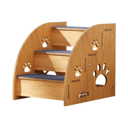 LOVIVER Haustiertreppe aus Holz, Hundeleiter, weiche Welpentreppe, Zubehör, Rampe mit Teppichboden, Hundestufen, Haustier-Katzentreppe für kleine und ältere, 3 Etagen von LOVIVER