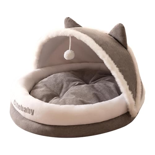 LOVIVER Katzenbett für Hauskatzen, halbgeschlossenes Katzennest, beruhigendes, weiches Plüsch-Wintermöbel, Haustierbett, Katzenhaus für Kätzchen, Katzen und, Grey M von LOVIVER