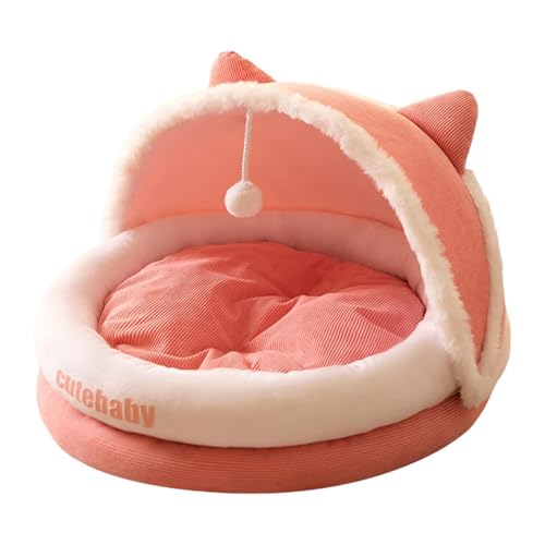 LOVIVER Katzenbett für Hauskatzen, halbgeschlossenes Katzennest, beruhigendes, weiches Plüsch-Wintermöbel, Haustierbett, Katzenhaus für Kätzchen, Katzen und, Pink L von LOVIVER