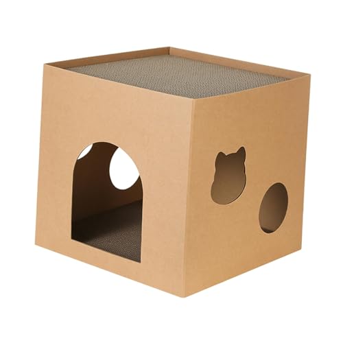 LOVIVER Katzenhaus aus Pappe, Katzenbox, Katzenbett mit Kratzpads, Bett aus Wellpappe, Katzenhaus, Kratzbrett für, Braun L von LOVIVER