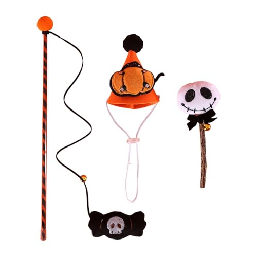 LOVIVER Katzenspielzeug-Set mit Totenkopf-Motiv, Kauspielzeug für Katzen, Halloween-Dekoration, Geschenk für Katzen, Katzenspielzeug, Übung für Hauskatzen, Kürbis von LOVIVER