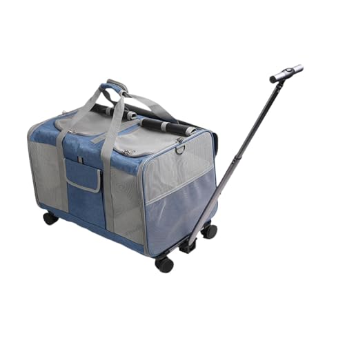 LOVIVER Transportbox für Haustiere mit Rädern, Reisebox für Haustiere auf Rädern, Abnehmbar, Atmungsaktiv, Zusammenklappbare Reisetasche für Hunde, Dunkelblau von LOVIVER