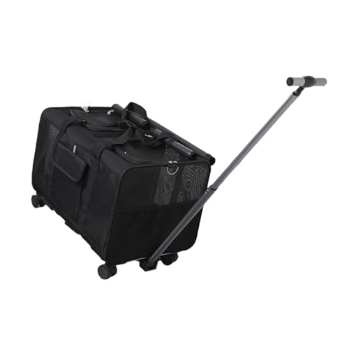 LOVIVER Transportbox für Haustiere mit Rädern, Reisebox für Haustiere auf Rädern, Abnehmbar, Atmungsaktiv, Zusammenklappbare Reisetasche für Hunde, Schwarz von LOVIVER