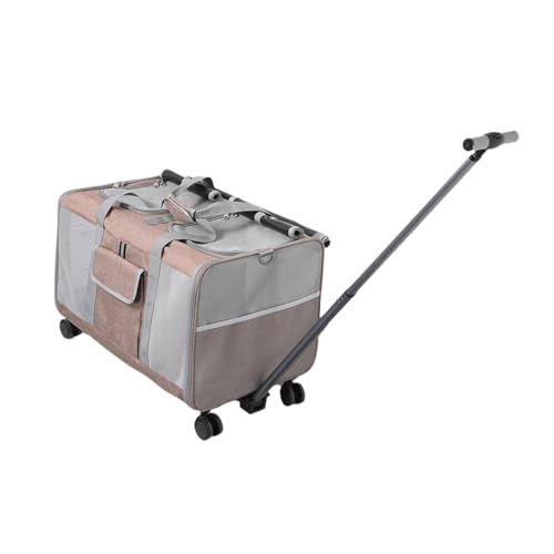 LOVIVER Transportbox für Haustiere mit Rädern, Reisebox für Haustiere auf Rädern, Abnehmbar, Atmungsaktiv, Zusammenklappbare Reisetasche für Hunde, Khaki von LOVIVER