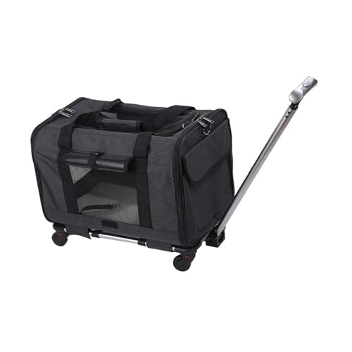 LOVIVER Transportbox für Haustiere mit Rädern, belüftet, tragbar, atmungsaktiv, Teleskopgriff, Reisetasche für den Park, Einkaufen im Innenbereich, DUNKELGRAU von LOVIVER