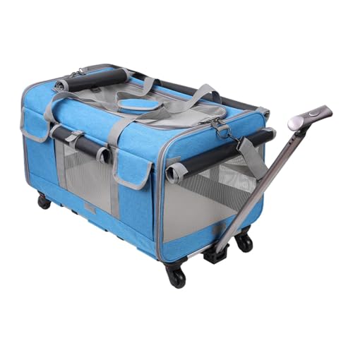 LOVIVER Transportbox für Hunde und Katzen mit Rädern, Transportbox für Haustiere, Spurstange, Doppelfach, Reisetasche für Haustiere, für Katzen, BLAU von LOVIVER