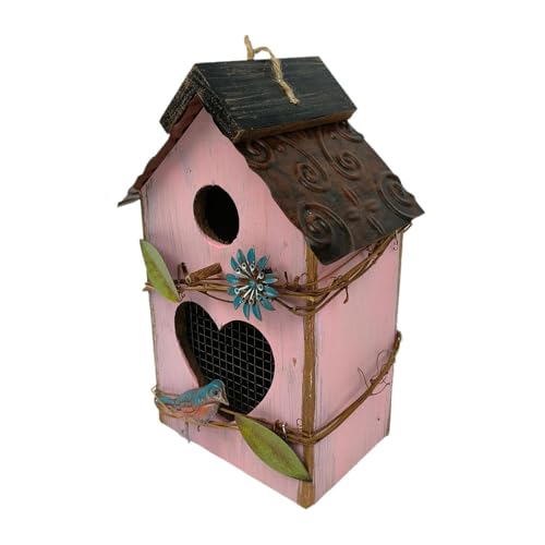 LOVIVER Vogelhäuschen zum Aufhängen für den Außenbereich, dekorativ, Vogelhäuschen, rustikales -Nest, hölzerne Vogelhütte, Gartendekoration für den, ROSA von LOVIVER