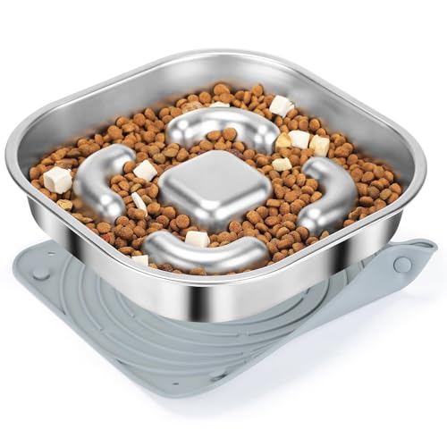 LOVMEAD Edelstahl Slow Feeder Napf Hund, Mit Silikonpad, rutschfest 3 Tassen, Antischlingnapf Hunde, Hundefressnäpfe Dog Bowl, für Groß Kleine und Mittelgroße von LOVMEAD