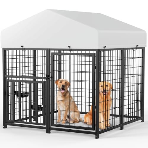 LOVMOR Hundehütte für mittelgroße Hunde, Outdoor-Hundegehege mit drehbaren Futternäpfen, robuster geschweißter Draht-Hunde-Laufgitterzaun mit sicherem Schloss (L x B x H) 120 x 100 cm von LOVMOR