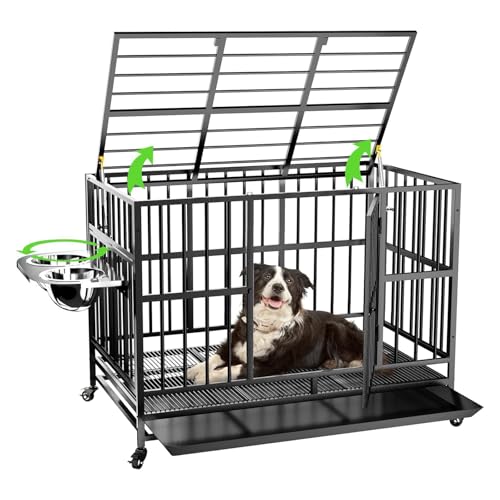 LOVMOR Robuste Hundebox mit einzigartiger Air Lift Stange/Rädern/360° & verstellbaren 2 Näpfen, extra mittelgroße Hundebox LOVMOR Robuste Hundebox mit einzigartiger Air Lift Stange/Rädern/360° & verstellbaren 2 Näpfen, extra mittelgroße Hundebox von LOVMOR