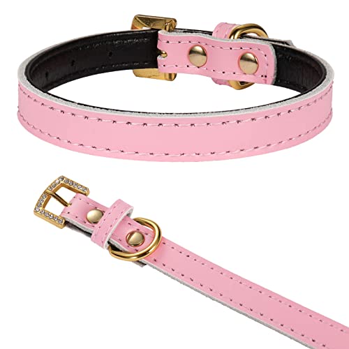 LOVPE Goldene Strassschnalle mit bequemem, gepolstertem Leder, Haustierhalsband, Hundehalsband/Katzenhalsband für Katzen, Welpen, Kätzchen, kleine, mittelgroße Hunde (S, Rosa) von LOVPE