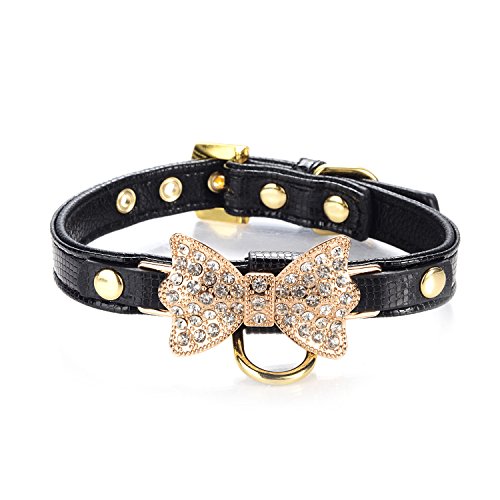 LOVPE Lederhalsband mit Ring für kleine Hunde, Katzen, Welpen und Kätzchen, zum Spazierengehen auf Reisen, Partys, Geschenke, Tedd, Pudelhund, Bulldogge und Yorkshire Terrier (S, schwarz) von LOVPE