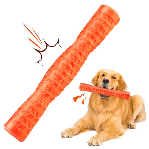 LOYEE Quietschendes Hundespielzeug für aggressive Kauer, robustes Gummi-Kauspielzeug für mittelgroße und große Rassen, unzerstörbares Kauspielzeug für Welpen, zum Zahnen (Orange) von LOYEE