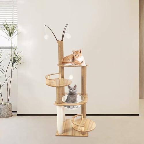 Kratzbaum Katzenkratzbaum 132cm, Kletterbaum für Katzen Mit Kratzsäule Katzen,Mehrstufiger Aktivitätskratzbäume mit Klare Raumkapsel und Spielbälle von LOYEMAADE