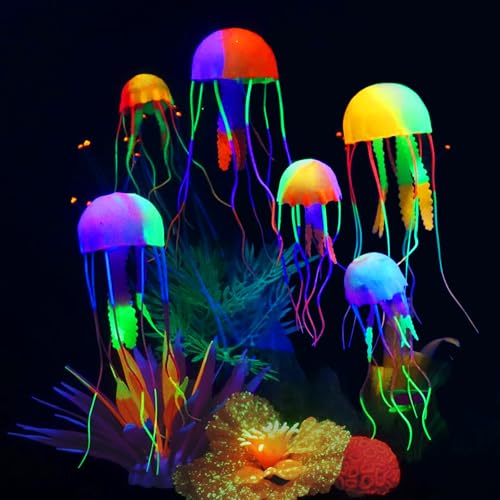 LPFLASAT Fish Tank Decorations Fish Tank Decor Jellyfish Aquarium Glowing Fish Tank Decorations Fish Tank Accessories Jellyfish Aquarium Ornament Turtle Tank Fake Fish Plants 6 Pieces von LPFLASAT