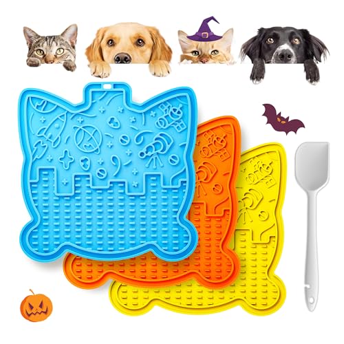 Leckmatte für Hunde & Katzen 3 Pack - Silikon Hund Leckmatte mit Saugnäpfen - Angstlinderung / Fördert gesundes Essen / gefroren & spülmaschinenfest - Pet Peanut Butter Lick Pad LPFALASAT Bomb Cat von LPFLASAT