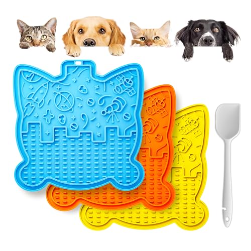 Leckmatte für Hunde & Katzen 3 Pack - Silikon Hund Leckmatte mit Saugnäpfen - Angstlinderung / Fördert gesundes Essen / gefroren & spülmaschinenfest - Pet Peanut Butter Lick Pad LPFALASAT Bomb Cat von LPFLASAT