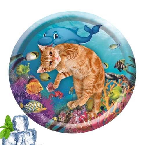 Wasserspielmatte für Katzen, sensorische Katzenbettmatte – sensorische Haustier-Wasserbettmatte | Verdickte Spielmatte mit Wassersensor, rundes Spielbett für Haustiere von LPORF