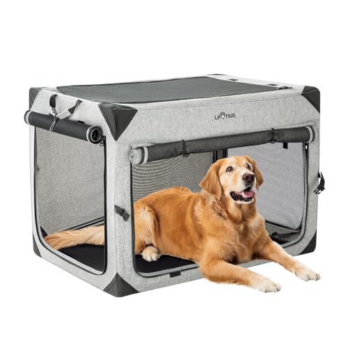 LPOTIUS Faltbare Hundebox für große Hunde, tragbare Reise-Hundebox, weiche Haustierhütte mit 4 Türen, kaufesten Netzfenstern für drinnen und draußen von LPOTIUS