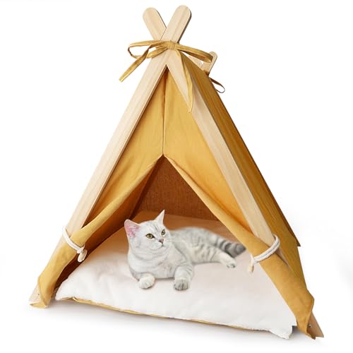 LPOTIUS Haustier-Tipi mit dickem Kissen, tragbares Hundehaus, Tipi-Bett, Haustierzelte für kleine Hunde, Welpen und Katzen, 61 x 55,9 cm von LPOTIUS