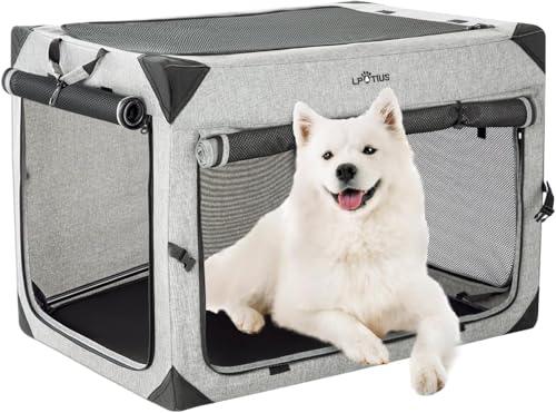 Hundetransportbox, Faltbare Transportbox für Hunde & Katzen atmungsaktiv robust hundetransportbox Auto, Transporttasche Haustiertransportbox Hundetragetasche Anthrazit, L 81x58.5x29cm von LPOTIUS