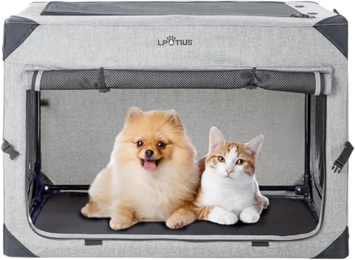 Hundetransportbox, Faltbare Transportbox für Hunde & Katzen atmungsaktiv robust hundetransportbox Auto, Transporttasche Haustiertransportbox Hundetragetasche Anthrazit, M 66x46x66cm von LPOTIUS