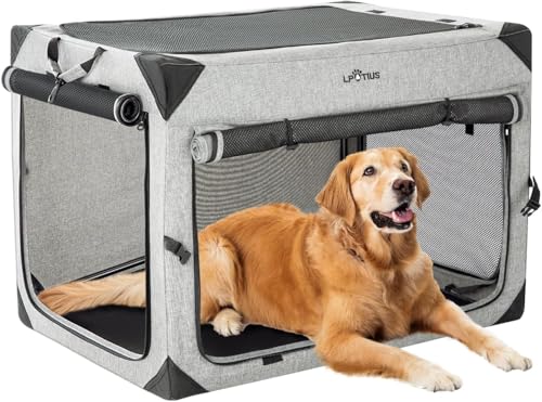 LPOTIUS Hundebox Hundetransportbox faltbar robust XL 95.5x67x67cm atmungsaktiv Transporttasche Haustiertransportbox Hundetragetasche Grau von LPOTIUS