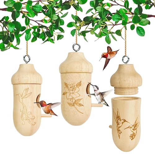 Abnehmbare Kolibri-Häuser aus natürlichem Holz, zum Aufhängen im Freien, Premium-Vogelhäuser für Garten, Fenster, Outdoor, Haus, 3 Packungen, A von LPUSA