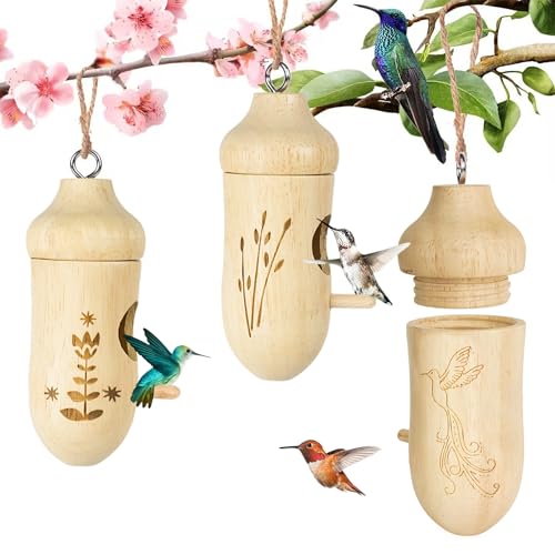 Abnehmbare Kolibri-Häuser aus natürlichem Holz, zum Aufhängen im Freien, Premium-Vogelhäuser für Garten, Fenster, Outdoor, Haus, 3 Packungen, A02 von LPUSA