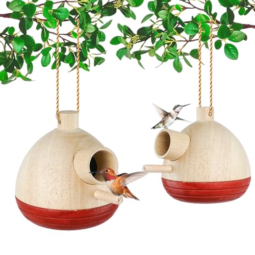 Kolibri-Häuser, natürliches Holz, Kolibri-Häuser zum Aufhängen im Freien, Premium-Vogelhäuser für Garten, Fenster, Outdoor, Zuhause, 2 Packungen, B von LPUSA