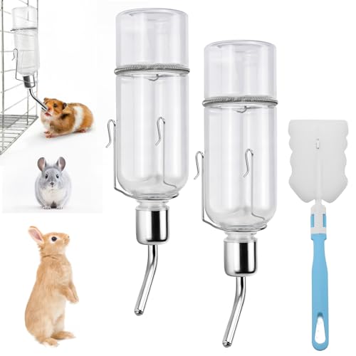 LPZMPZ Trinkflasche Kaninchen Hamster Meerschweinchen Trinkflasche Hasentränke Nagertränke Nippelflasche Kaninchentränke Hängend Haustier Wasserspender Kleintiertränke Stehend mit Halterung von LPZMPZ