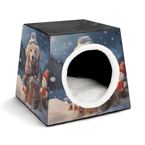 LQPMNK Tragbares Haustiernest für kleine Haustiere, Frohe Weihnachten Niedlicher Hund Schneemann Druck Kapsel Design Weltraumkapsel Haustiernest Langlebiges Haustiernest Haustierbett für Zuhause und von LQPMNK