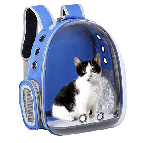 LQSSA Katzen- und Hunderucksack Geräumig Tragbarer zusammenklappbarer Haustierrucksack Transparent belüftet hitzebeständig und wasserdicht Geeignet für kleine Hunde und Katzen(Blau) von LQSSA