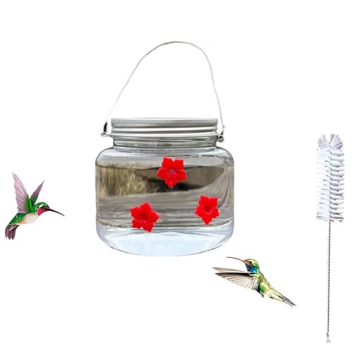 LQVNSAX Einmachglas-Kolibri-Futterspender für draußen, zum Aufhängen mit Bürste, Sherem-Kolibri-Futterspender, Kolibri-Futterspender mit 3 Futteröffnungen, auslaufsicheres Design (1pcs) von LQVNSAX