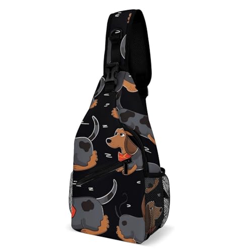 Große Brusttasche, bedruckte Brusttasche, Reise-Brusttasche, Cartoon-Brusttasche, einfach zu tragen, Lauf-Brusttasche, Hunde-Dackel, 38 x 20 cm, Rucksack von LQWOK